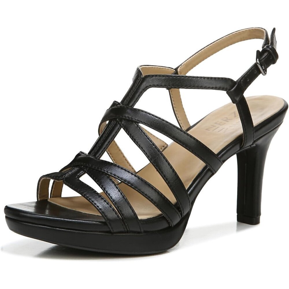 Naturalizer Womens Black Synthetic Open Rounded Toe Slingback Baylor Sandal